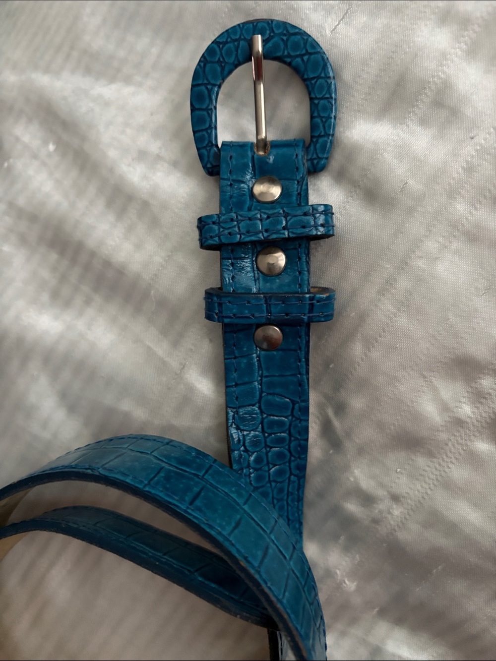 Teal Croc-Embossed Skinny Belt S/M USA